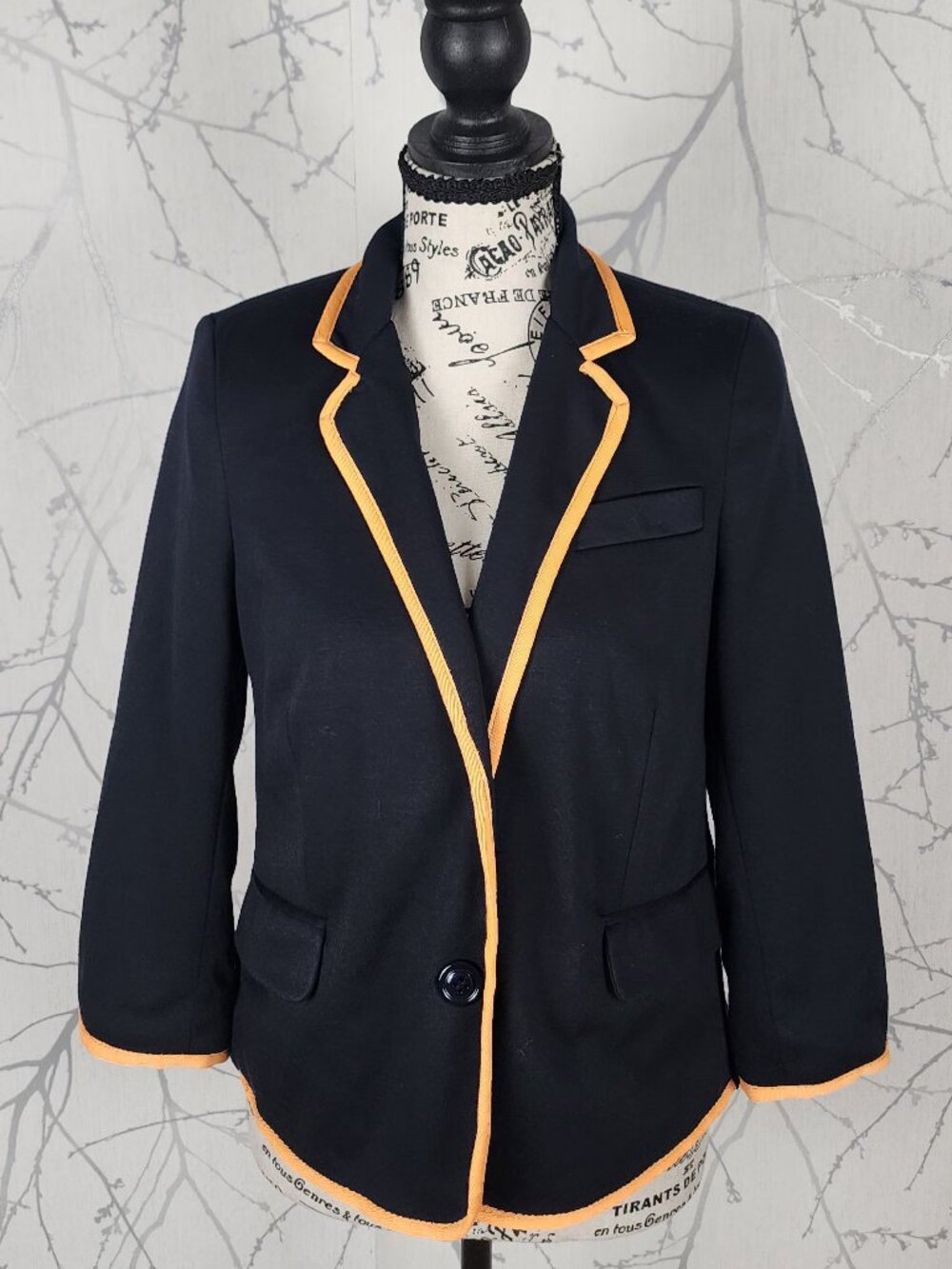 ASOS Navy Contrast Trim Jersey Knit Fitted Short Blazer